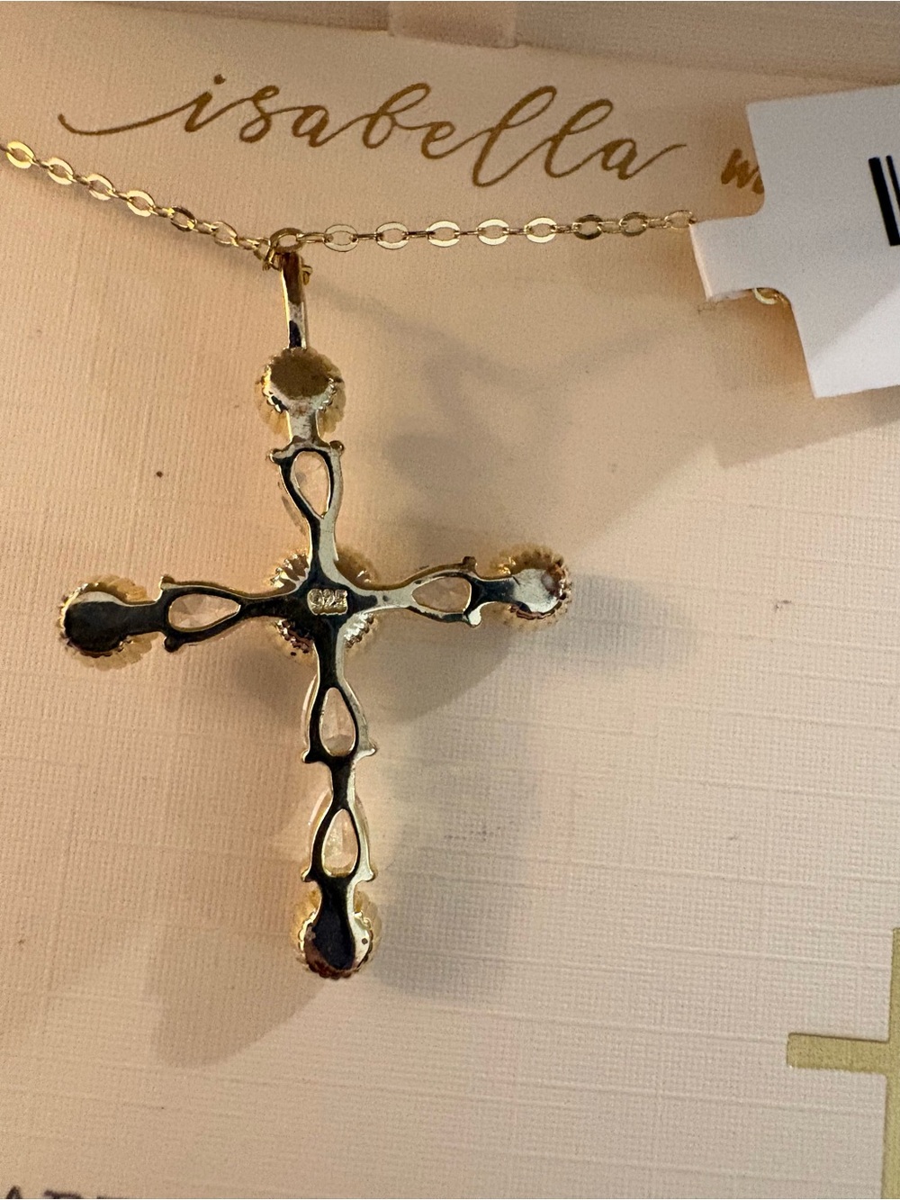 Beautiful Isabella Cross Pendant Necklace in Gold with Pearls and Cubic Zirconia - Picture 5 of 5